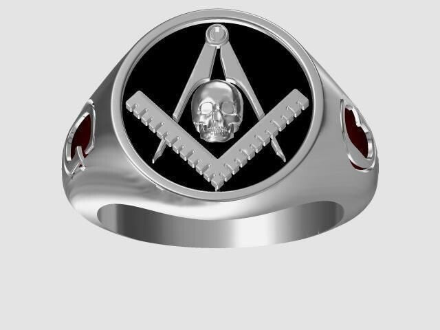 Masonic Skull Emblem Compass Freemason Ring 925 Sterling Silver US5-15 Men Ring