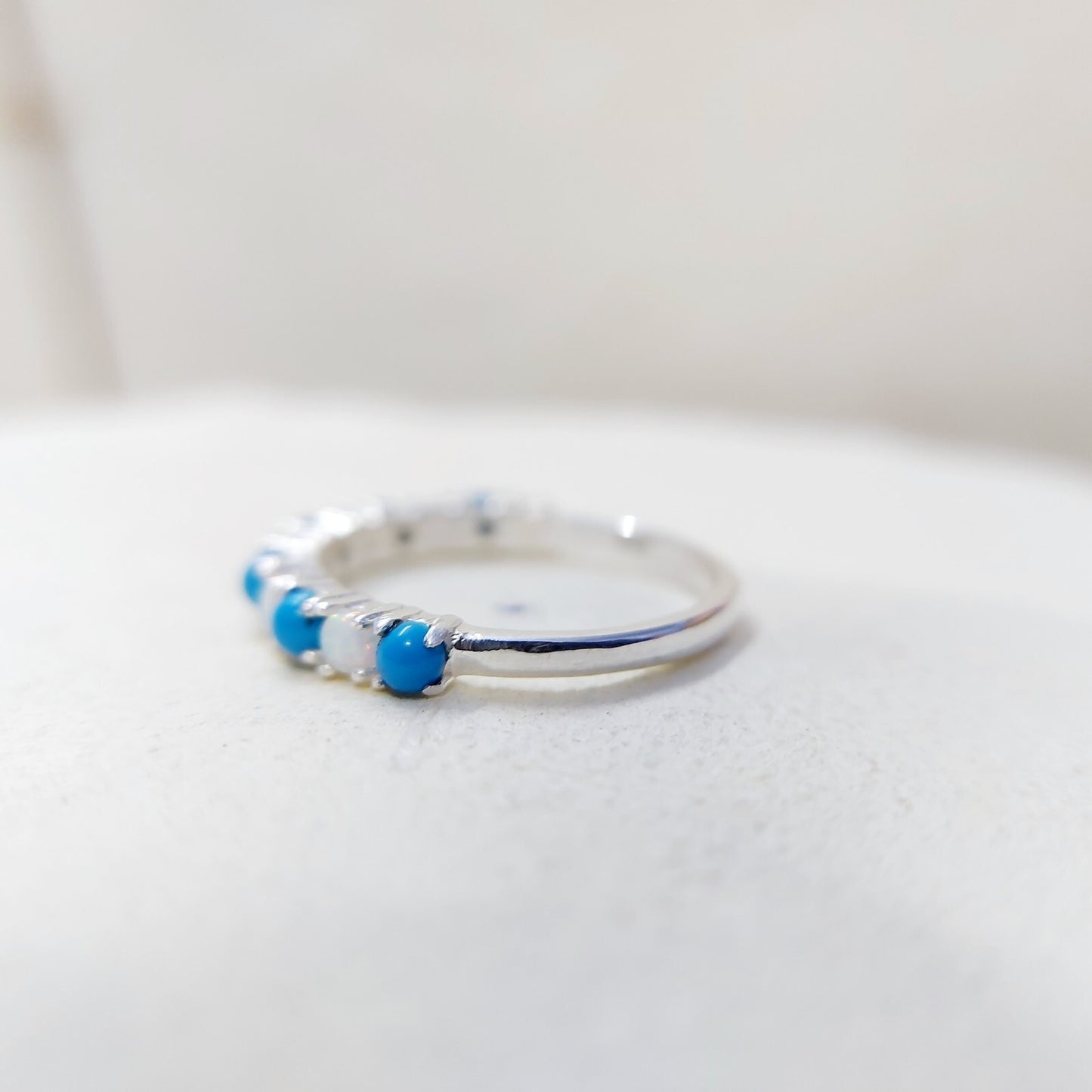 Turquoise Opal Eternity Wedding Band 925 Silver Natural Gem Women Ring Us5~ 15