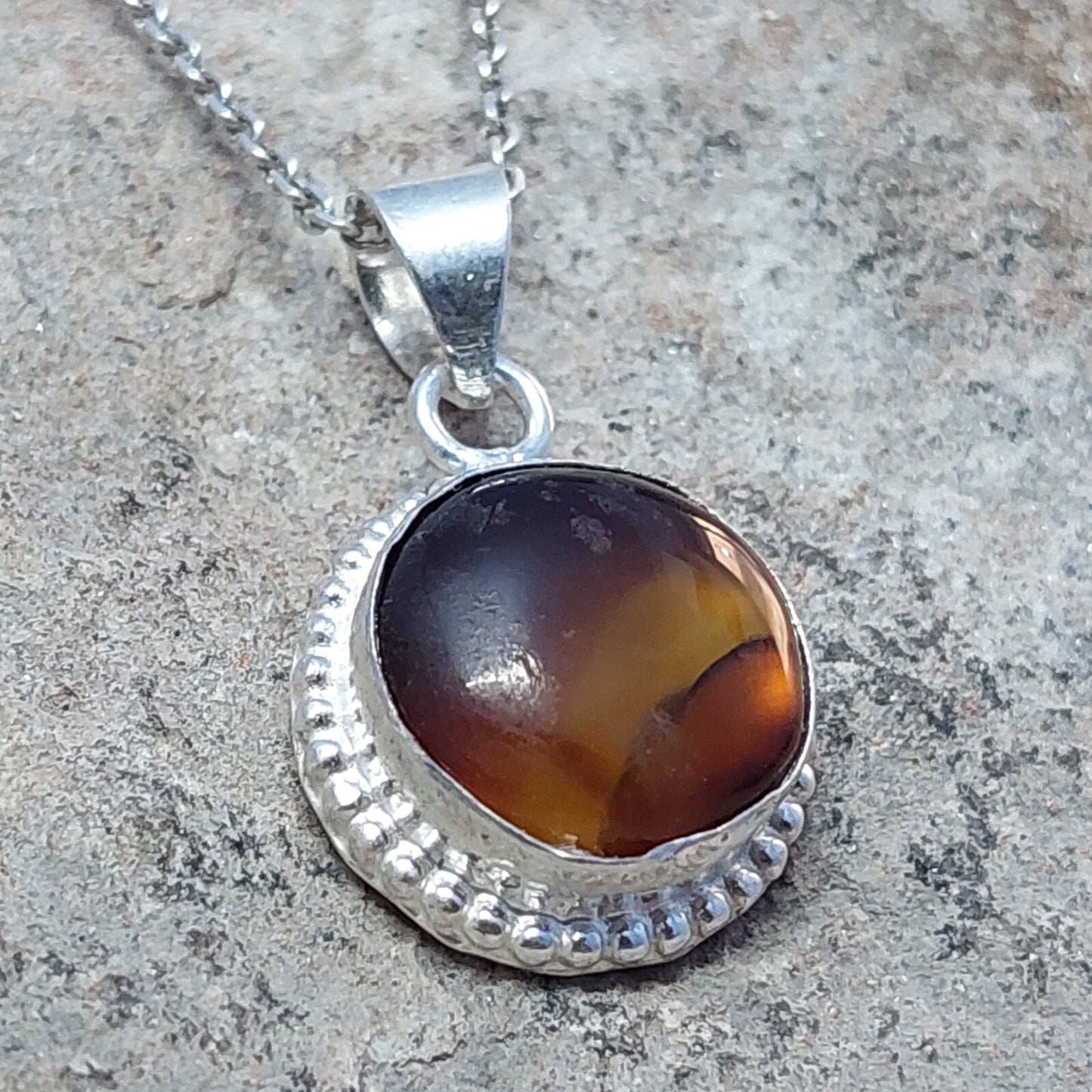 925 Sterling Silver Round Shape Brown Agate Pendant Only Pendant For Women