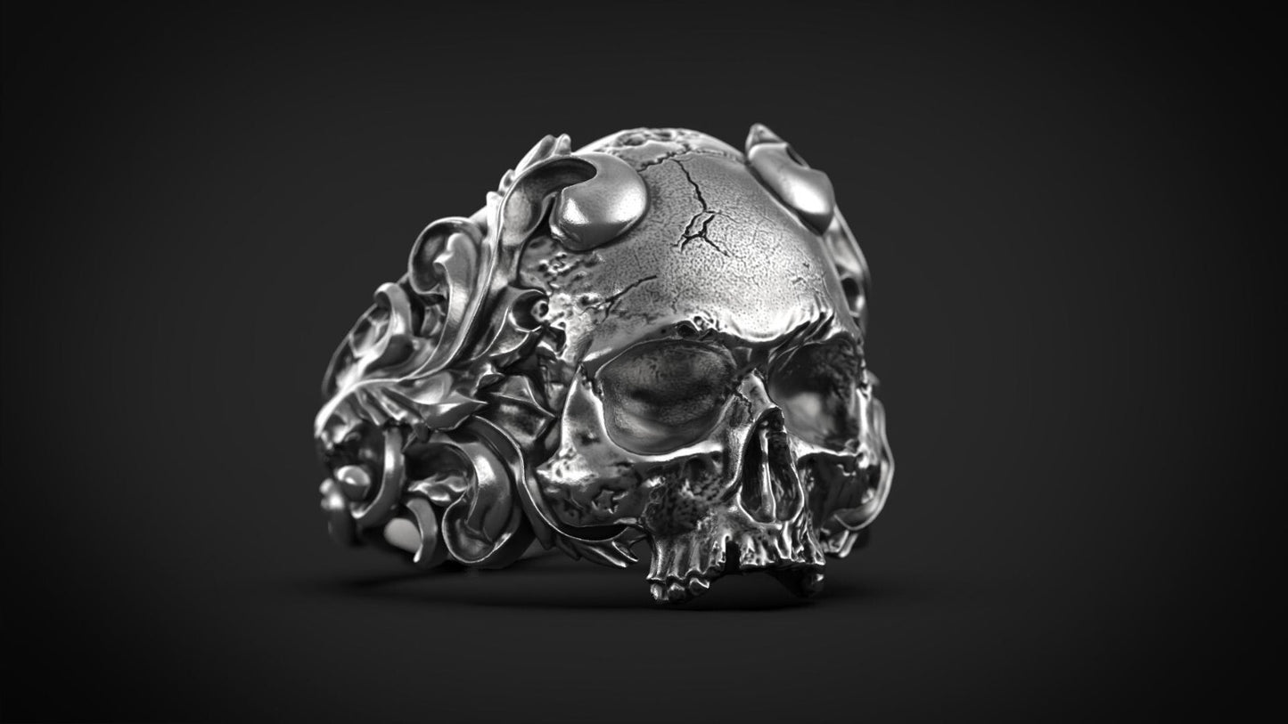 Vintage 925 Silver Skull Ring Bold Unique Handmade Biker Jewelry Ring US5~15