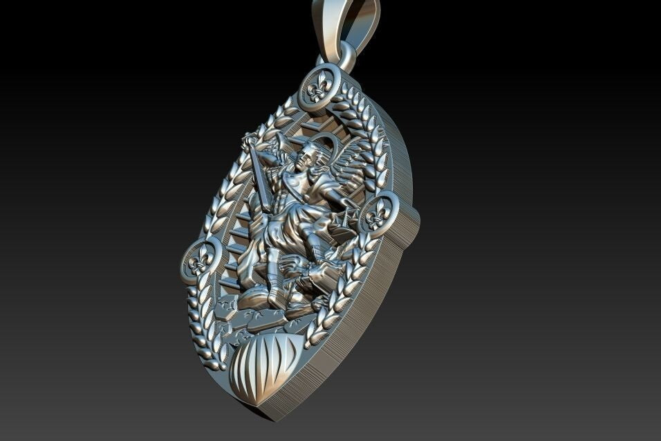 925 Silver San Miguel St Michael Archangel Gothic Charm Pendant Necklace For Men