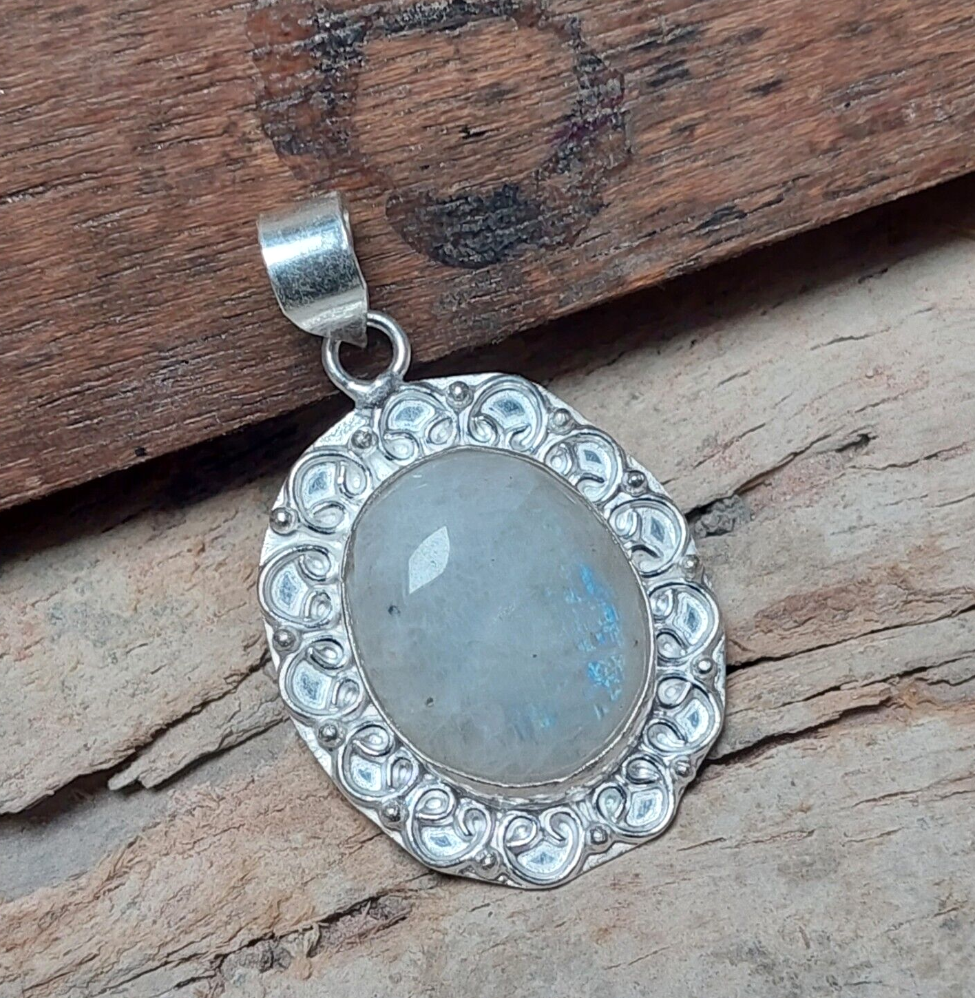 Blue Fire Rainbow Moonstone 925sterling Silver Handmade Pendant,Anniversary Gift