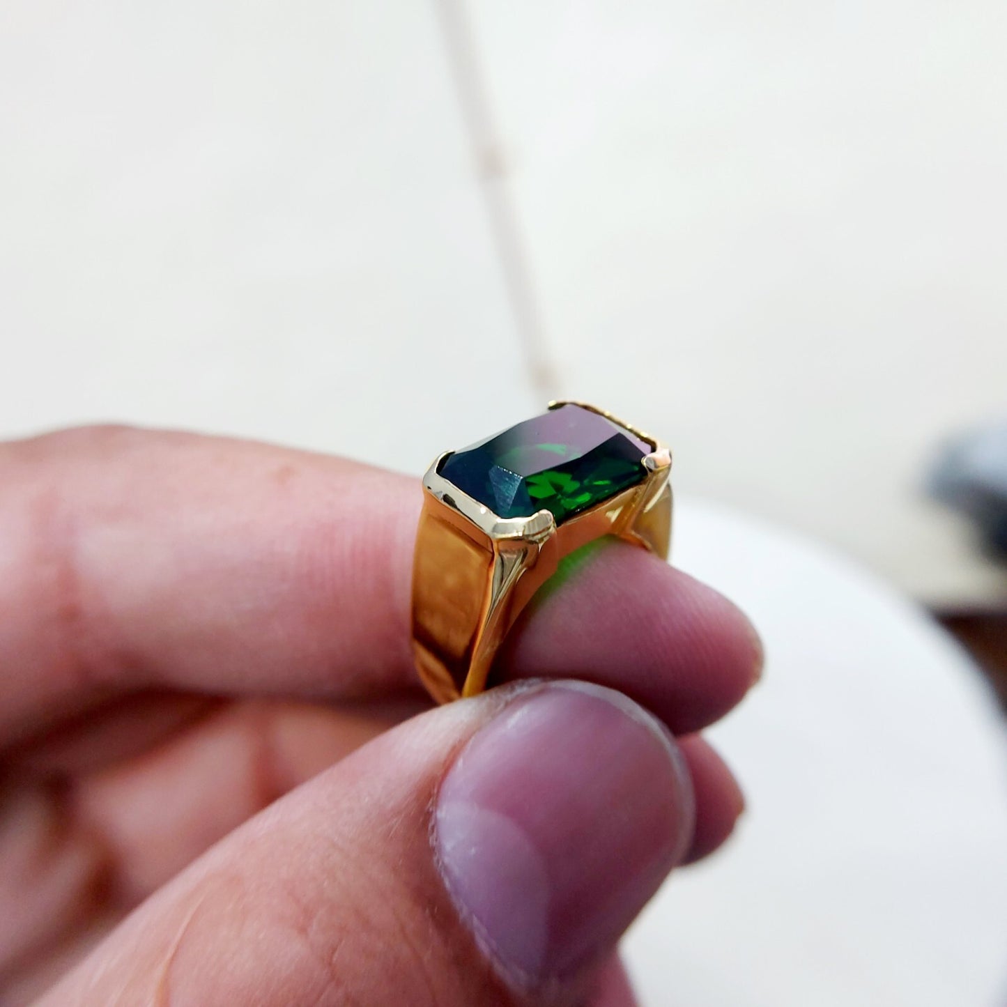 Natural Emerald Gemstone Signet Ring 925 Silver Men Band Anniversary Gift US5~15