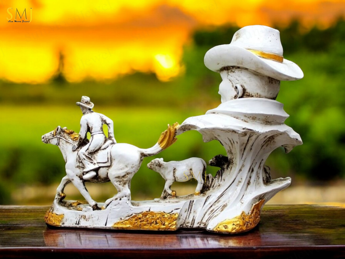 Cowboy with Horse Home Decor Showpiece Cowboy Statue Cowboy with Horse Gift