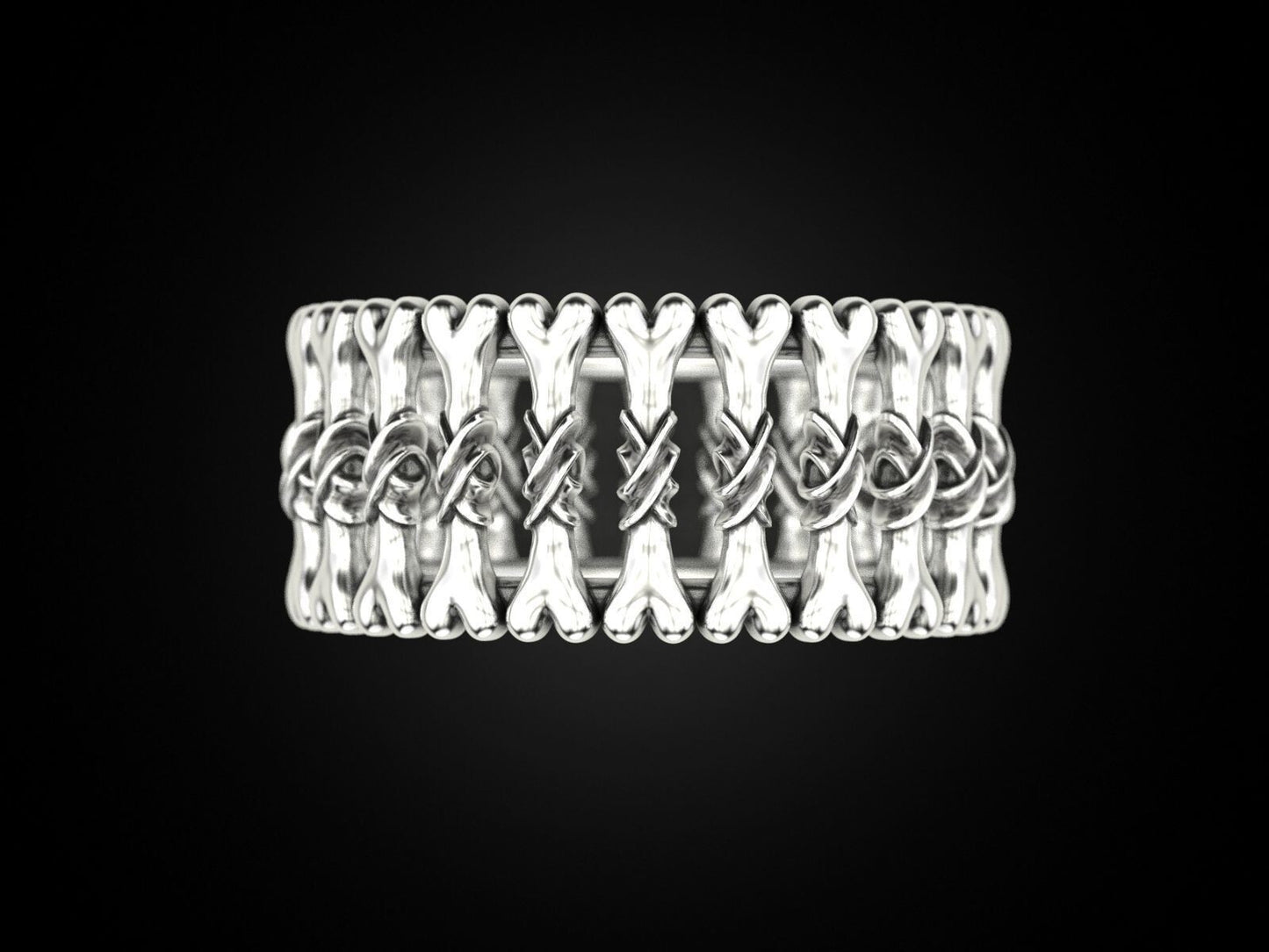 925 Silver Gothic Bone Ring US5~15 Biker Punk Style Band Men Statement Gift Ring