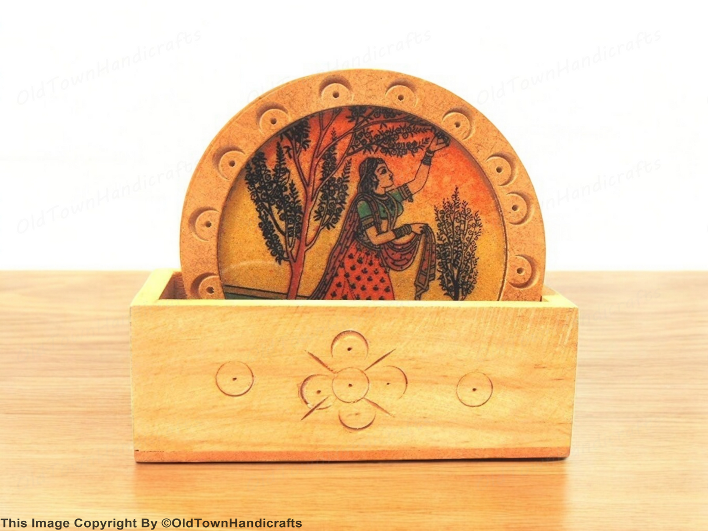 Gemstone Painting Tea Coffee Coaster Set with Holder Handmade Home Decor Gift