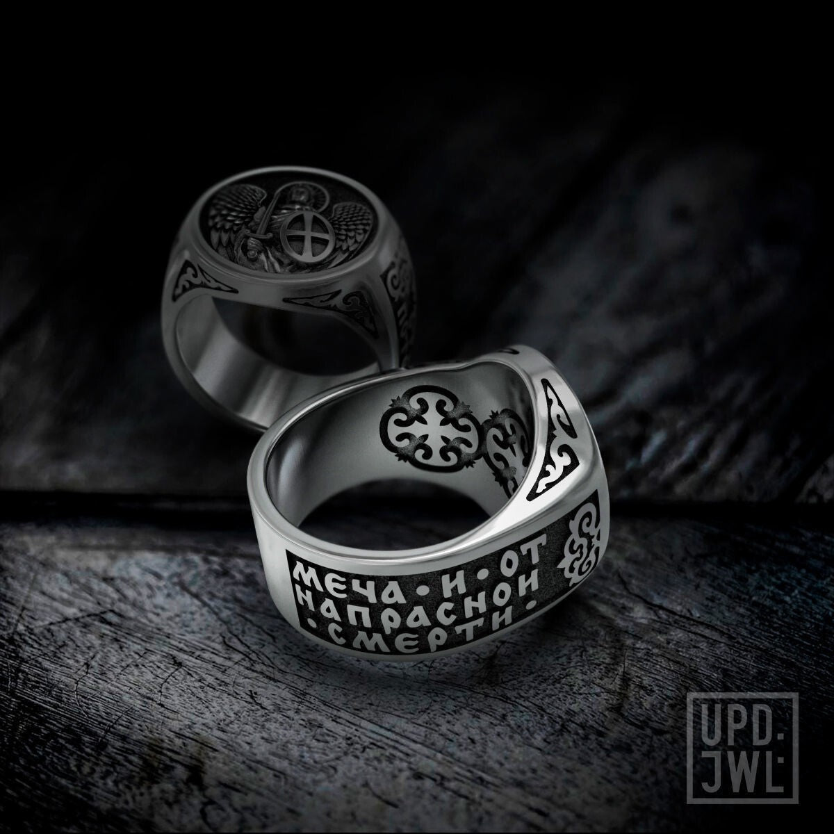 925 Silver Archangel Michael Christian Ring Saint Catholic Religious Ring Men