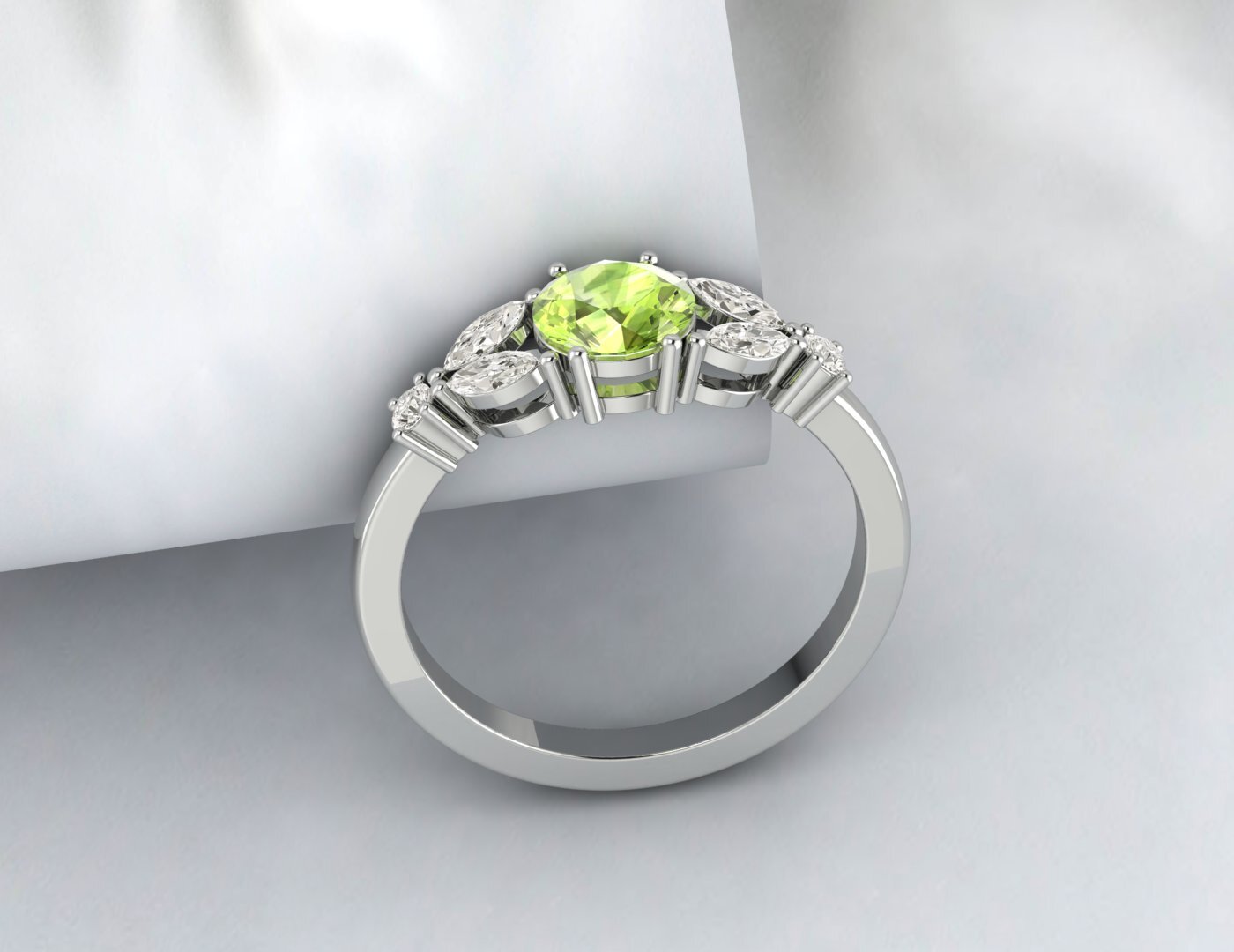 Natural Green Peridot Ring 925 Sterling Silver Leaf Ring Women Wedding Gift