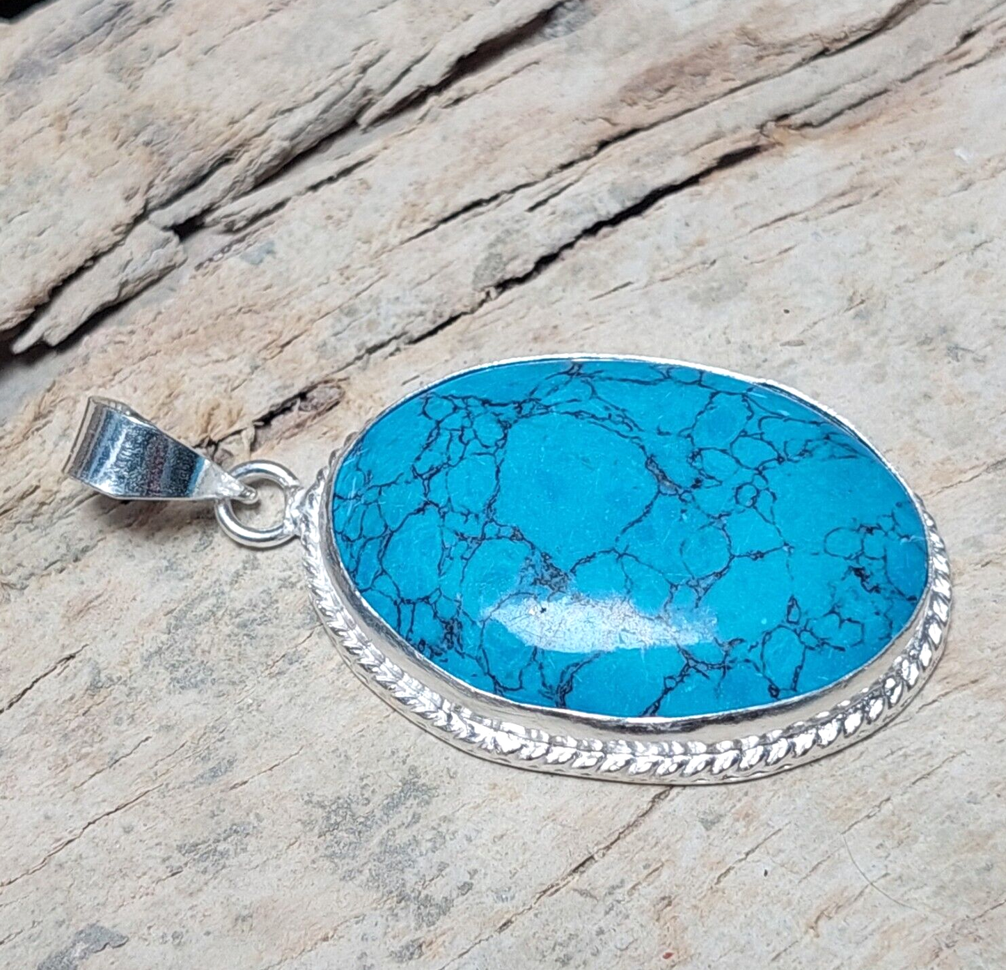 Blue Turquoise Gemstone 925 Sterling Silver Handmade Pendant,Ethni Boho Pendant