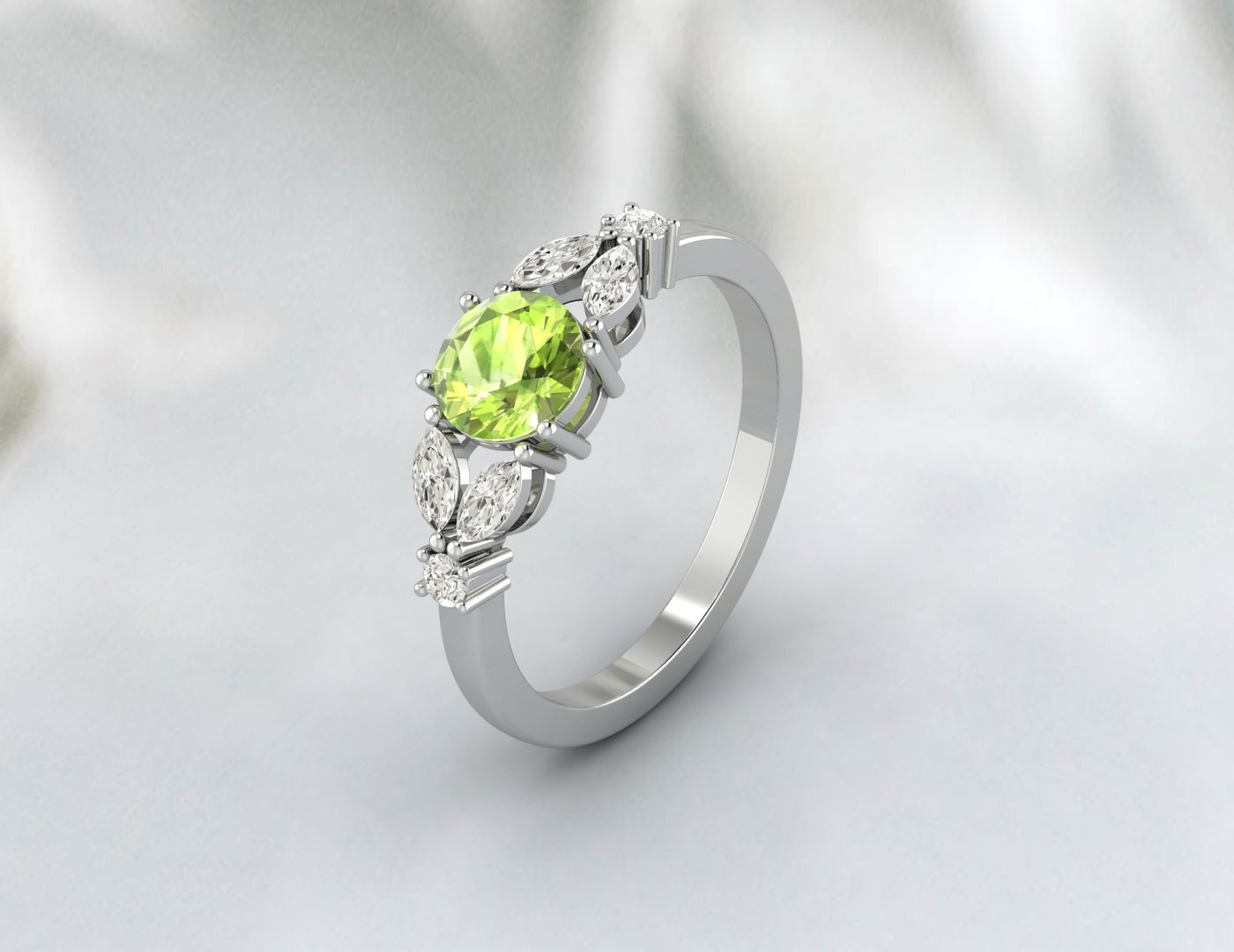 Natural Green Peridot Ring 925 Sterling Silver Leaf Ring Women Wedding Gift