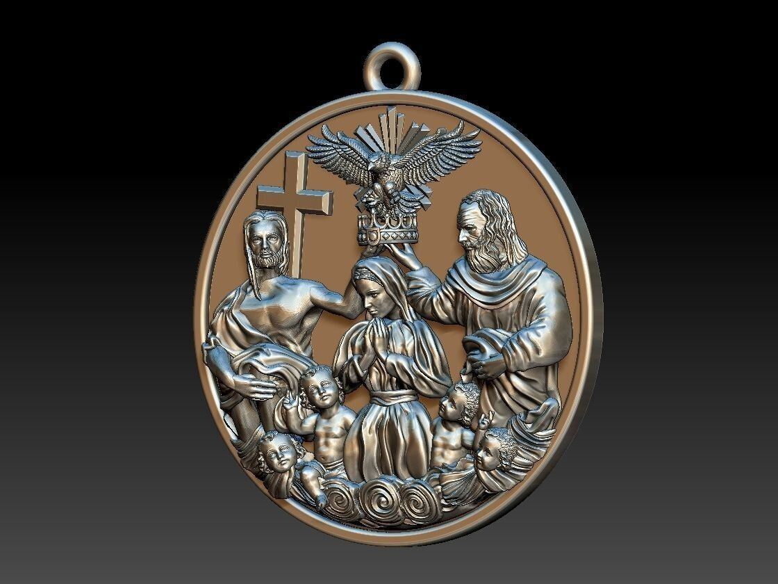 Silver Holy Family Cross Pendant Holy Necklace Handmade Gift Women Baby Family