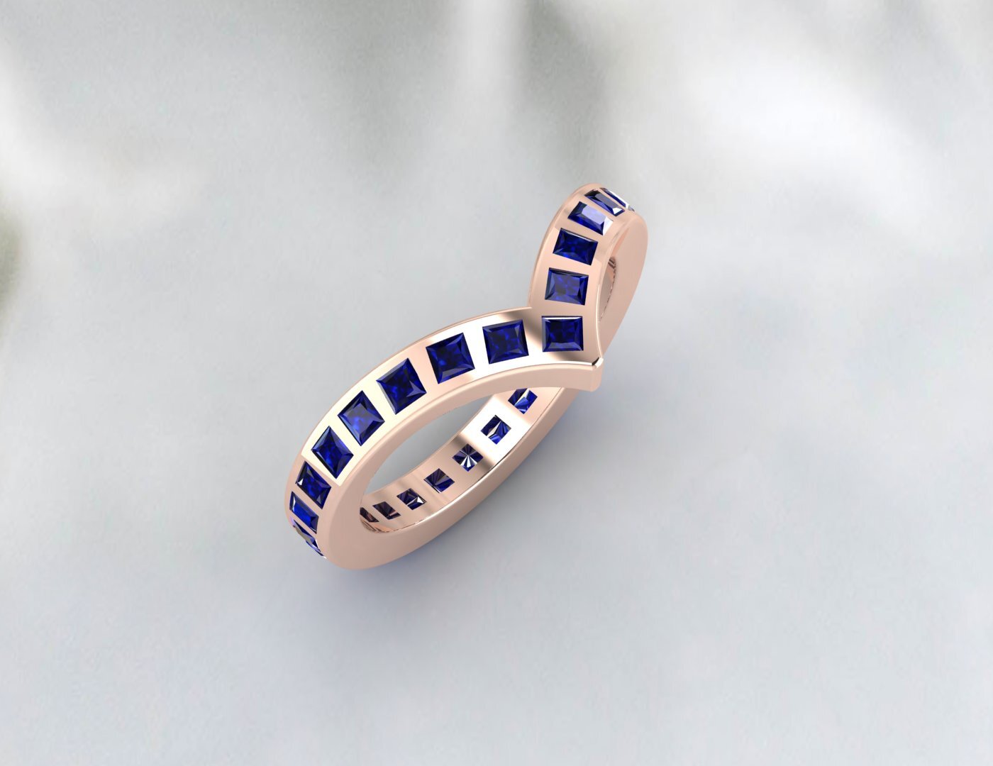 Princess Cut Blue Sapphire Wedding Band Fine Silver Lab Created Curved Band
