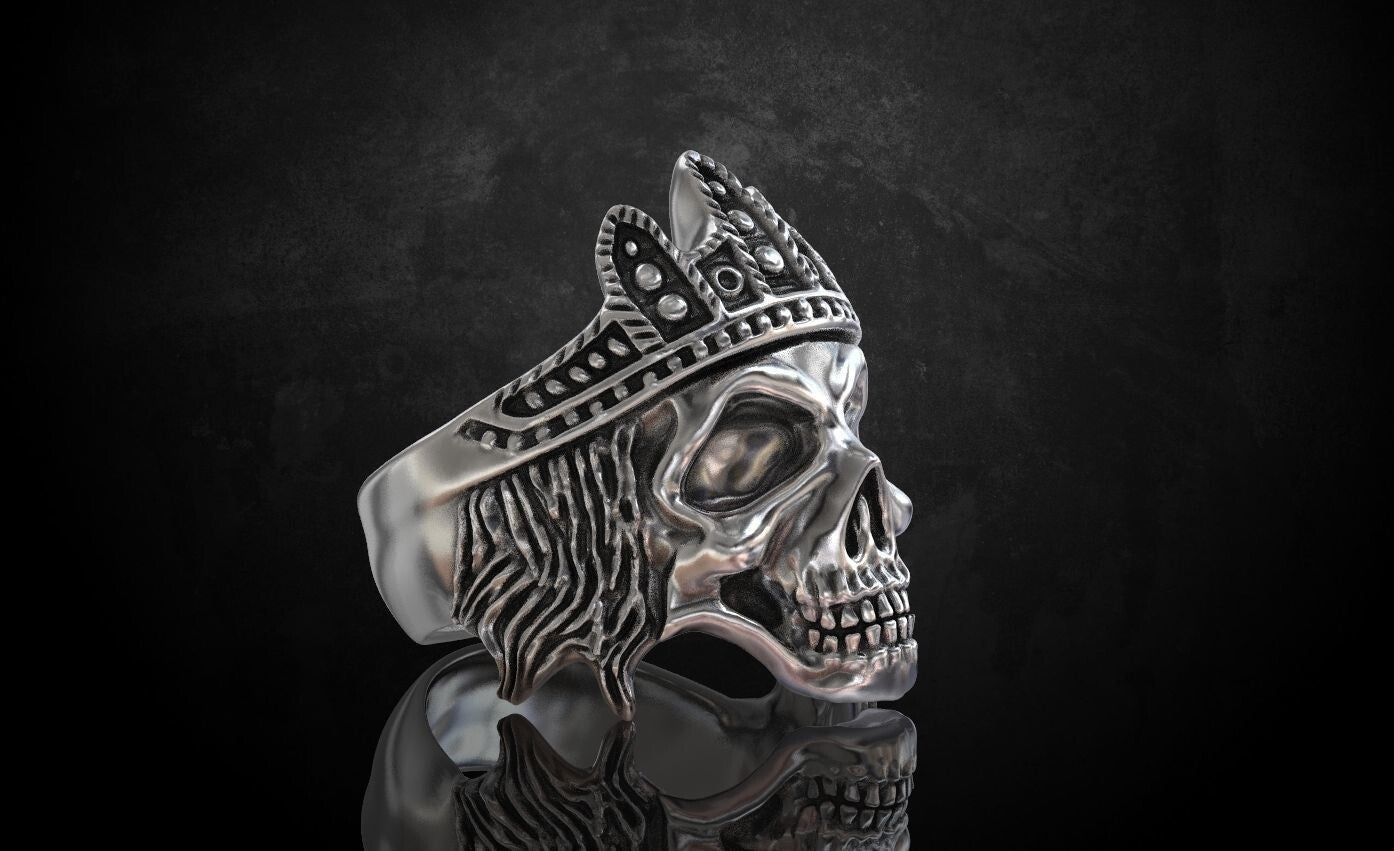 Biker Rider King Monarch Gothic Skull Crown Ring 925 Silver Skull Ring US5-15