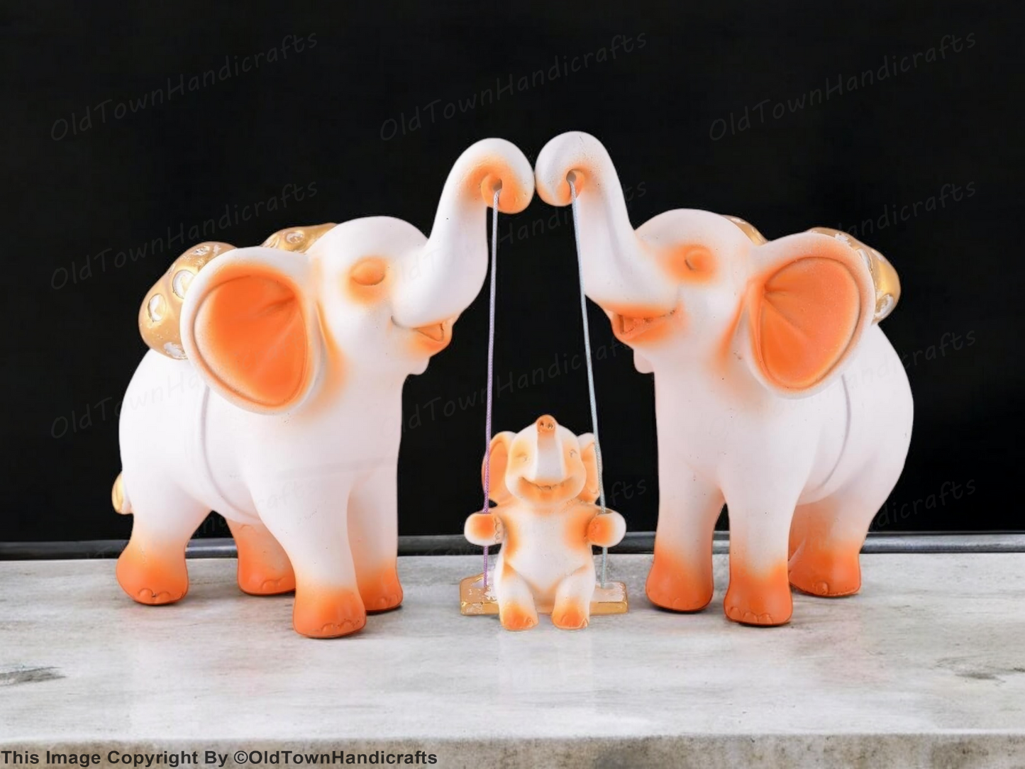 Set of 3 White Golden Elephant Showpieces for Home Office Decor Elegant