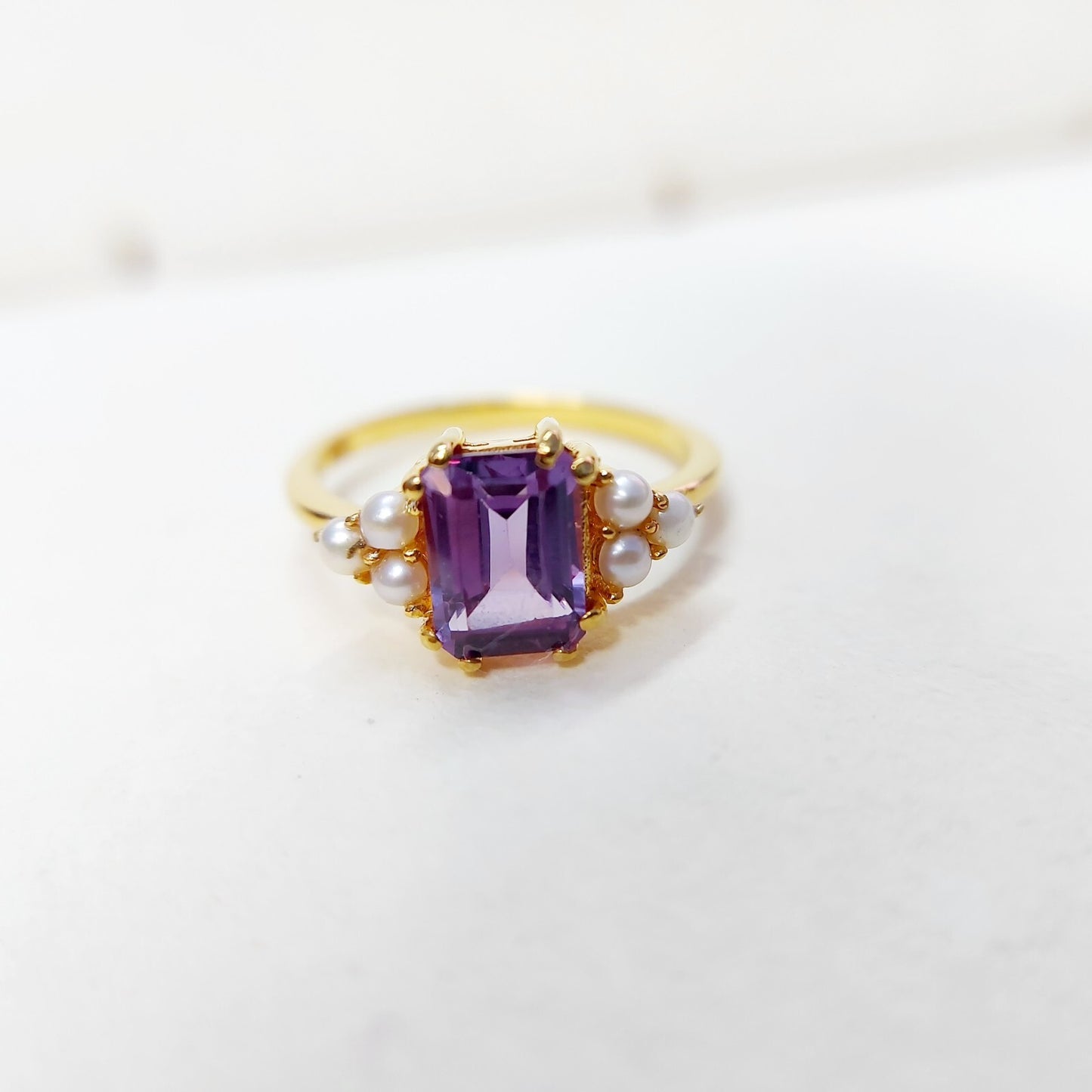Emerald Cut Amethyst Pearl Ring 925 Silver Handmade Engagement Women Ring US5~15