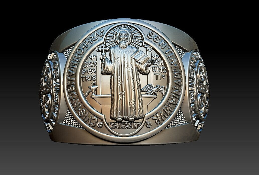 Saint Benedict Cross Ring 925 Silver Christian Signet Ring US5~15 Faith Gift