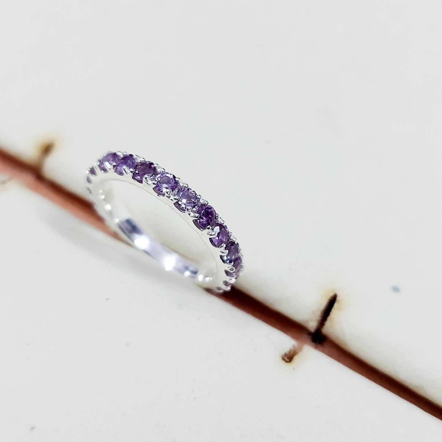 925 Silver Natural Amethyst Eternity Band Ring Wedding Ring Women Gift US5 ~15