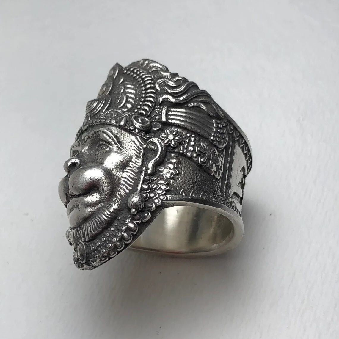 925 Sterling Silver Divine Hanuman Ring Monkey God Protector Hindu God US5~15