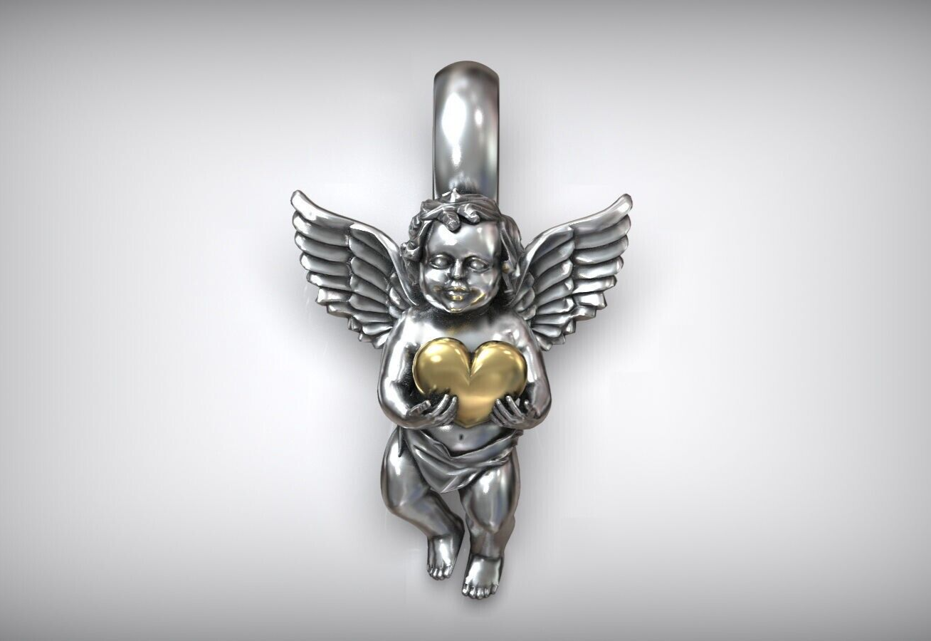 925 Sterling Silver Angel Wings Heart Pendant Angel Charm Necklace Jewelry Gift