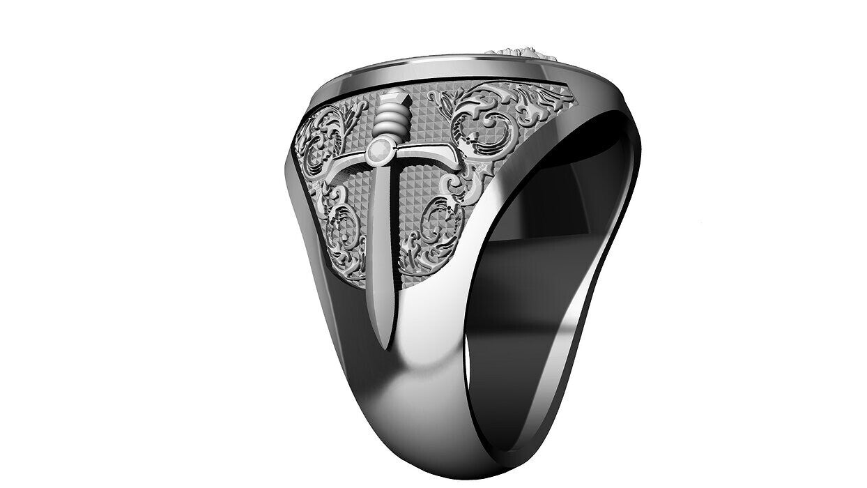 Saint George Cross Dragon Ring 925 Silver Signet Ring US5~15 Gift For Men Women