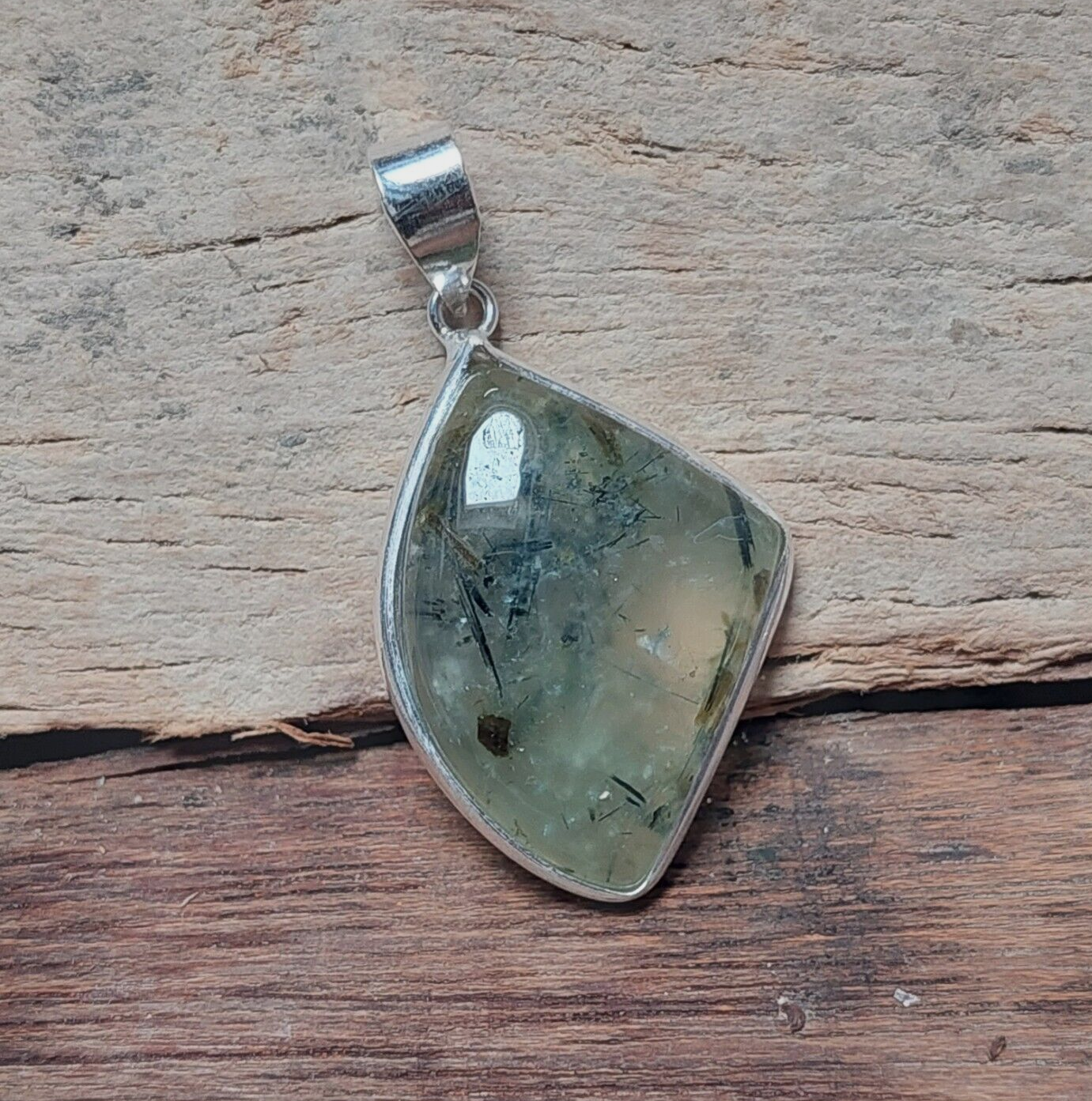 Fancy Shape Prehnite Gemstone 925sterling Silver Handmade Pendant,Christmas Gift