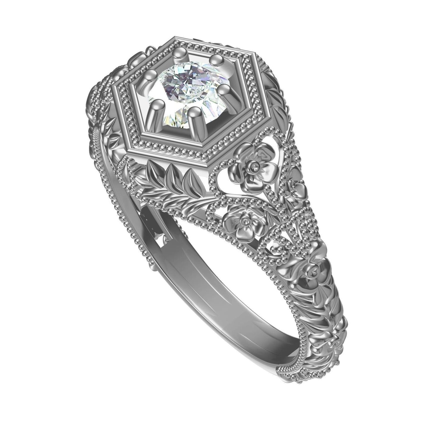 Art Deco Round Lab Created Solitaire Engagement Ring 925 Silver US5-15 Gift Ring