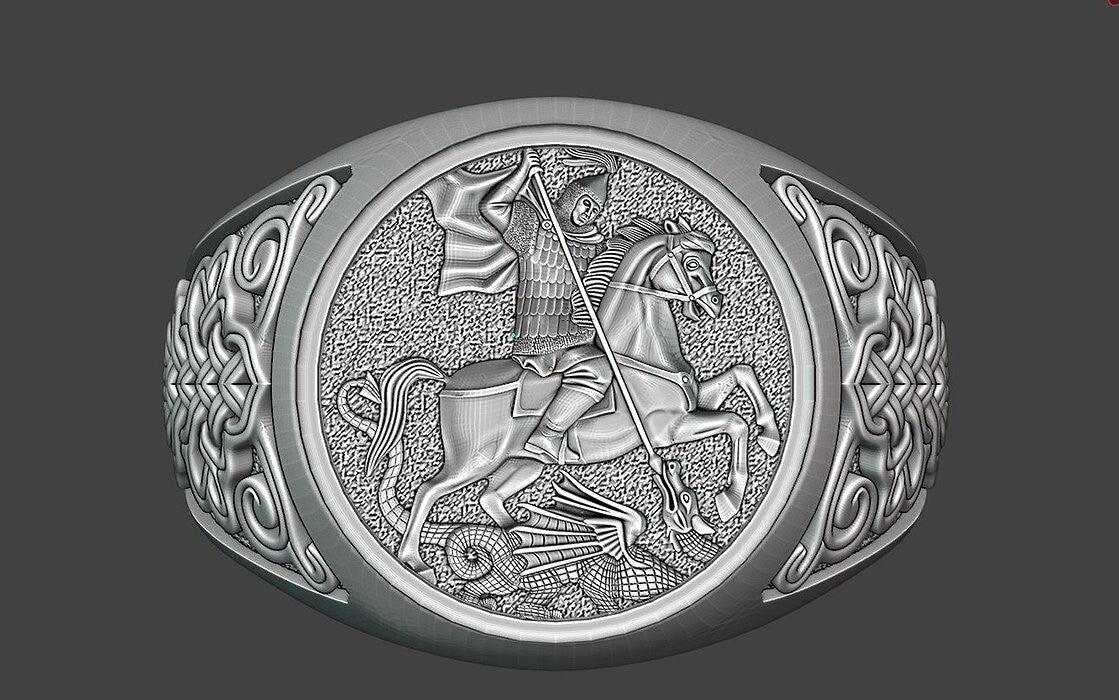 Saint George Dragon Ring 925 Silver Biker Signet Gift Ring US5~15 Faith Design