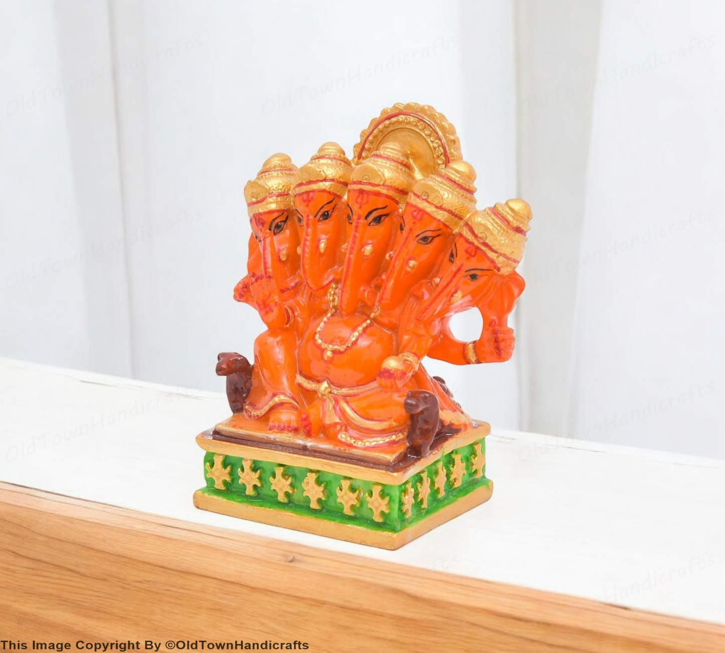 Handcrafted Panchmukhi Ganesh Ji Statue Polyresin Idol for Gift & Home Decor