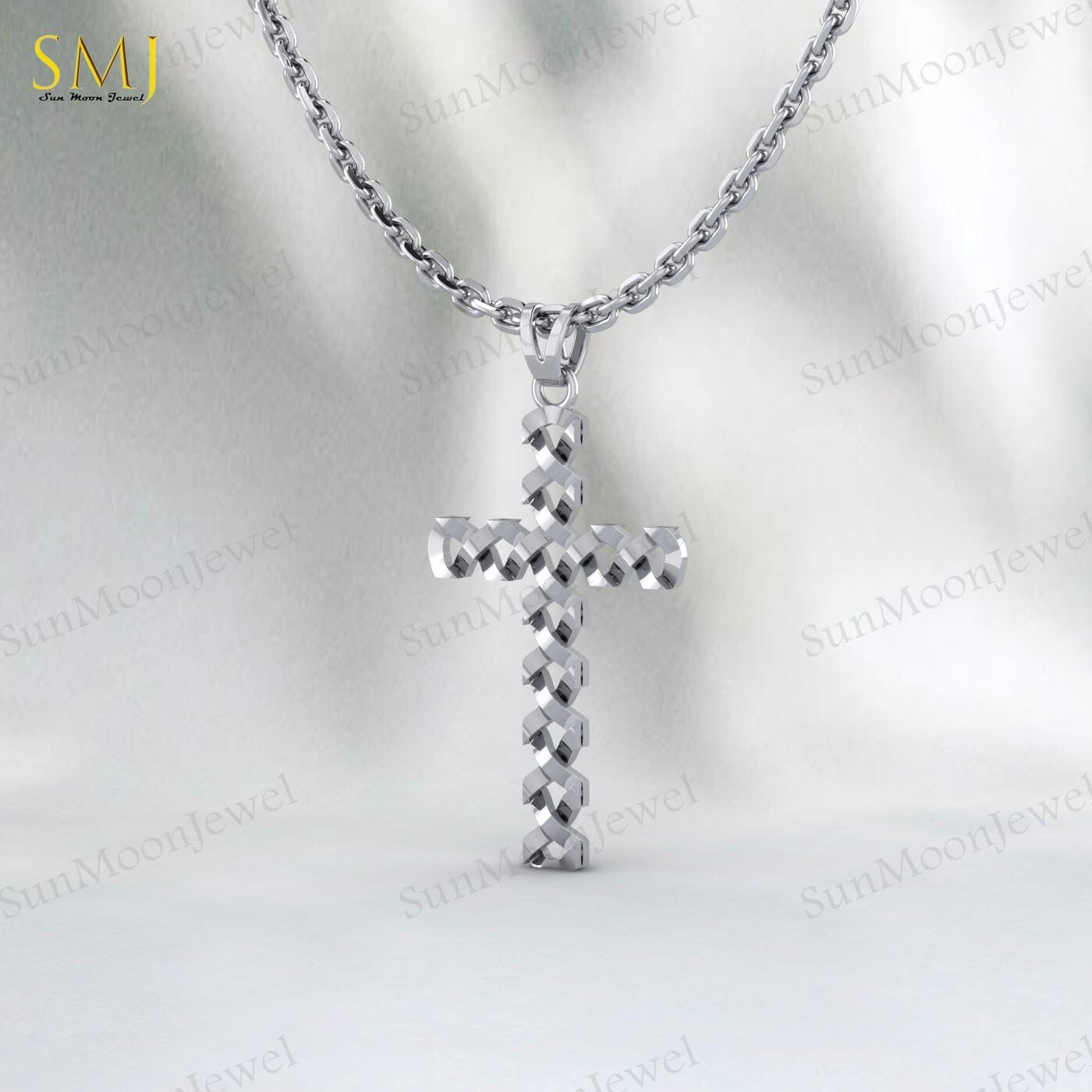 Mens 925 Sterling Silver Diamond Cut Cross Pendant Necklace Gift For Lover