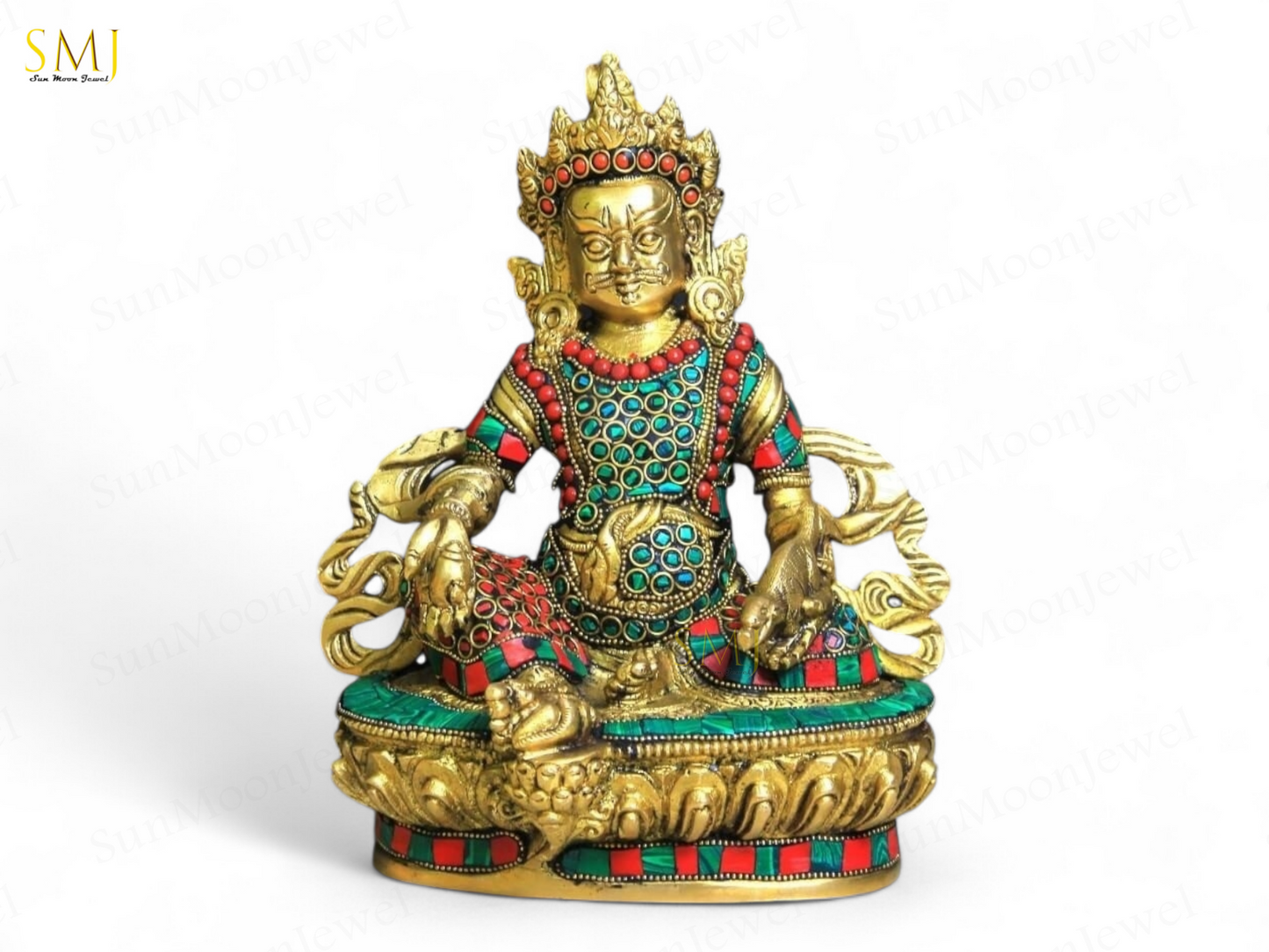Brass Kuber Statue Kuber Lord of Wealth & Success Ornated with Gold Coins Gift