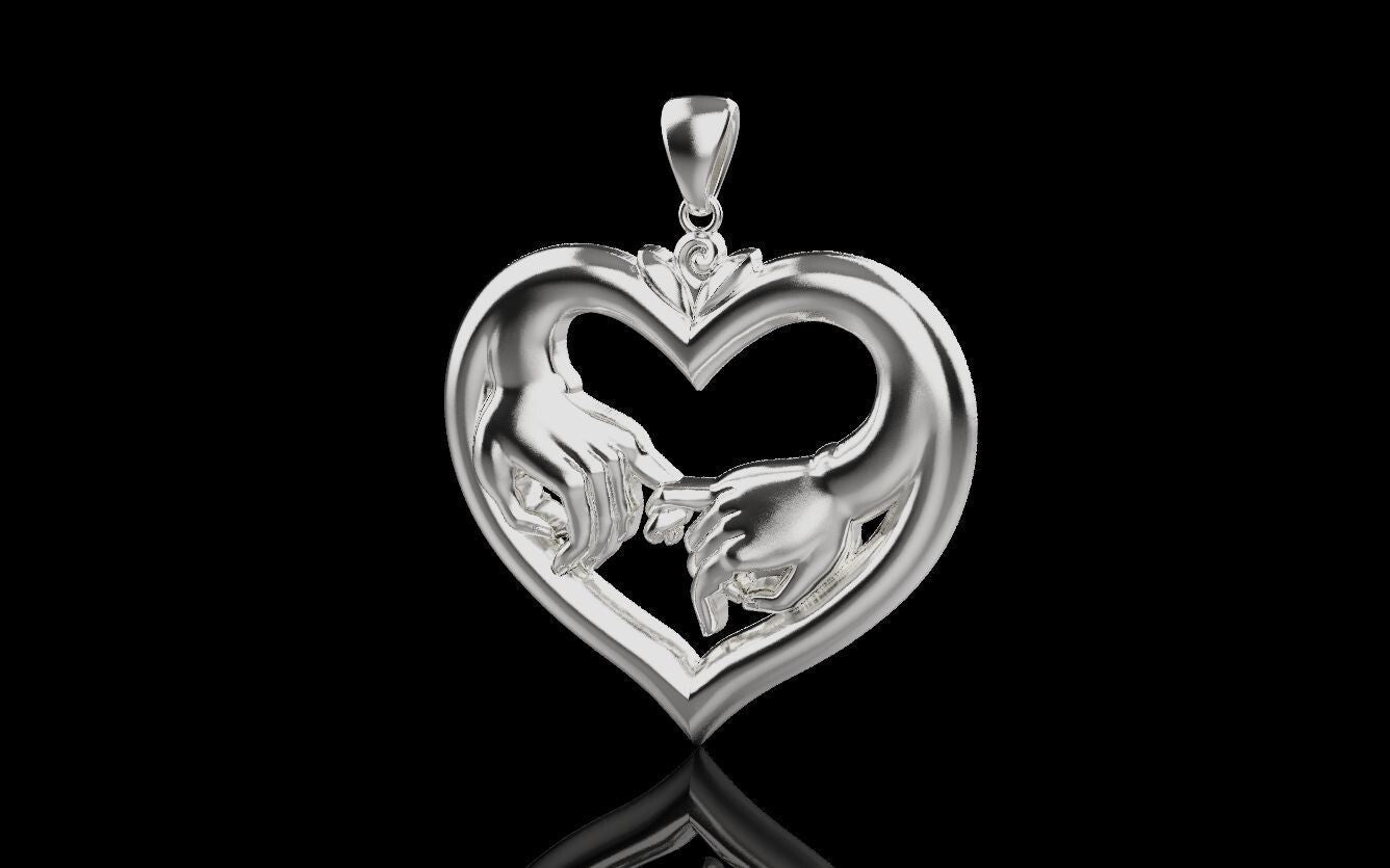 Couple Hand Heart Pendant 925 Sterling Silver Heart Necklace Gift For Friend