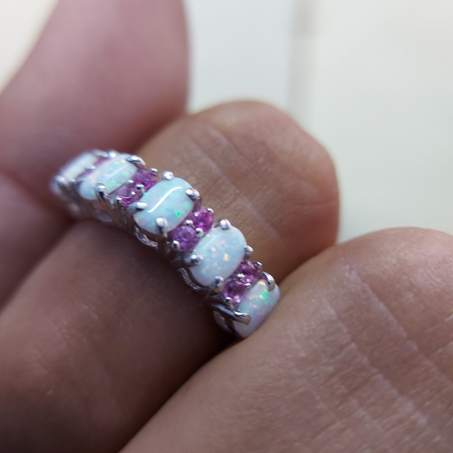 Eternity Opal Ruby Ring Silver Fire Opal Handmade Engagement Gift Ring Us5~15