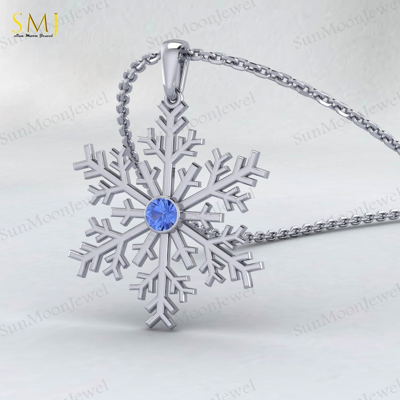 925 Silver Blue Tanzanite Snowflake Necklace Winter Snowy Day Gift Sparkly