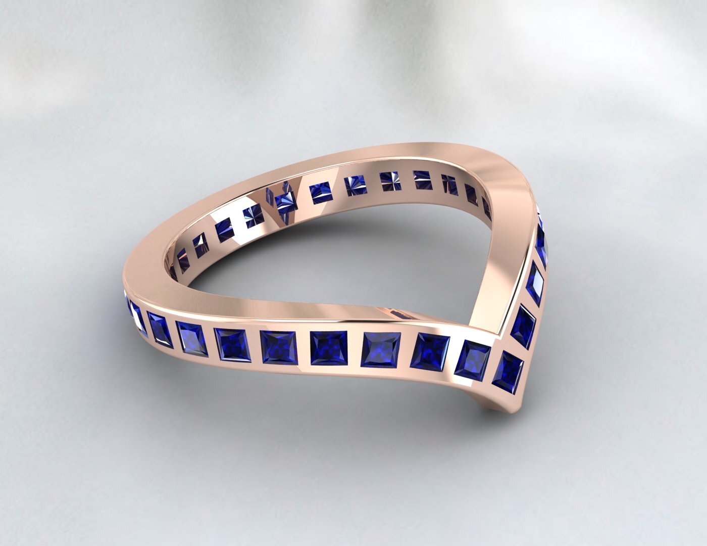 Princess Cut Blue Sapphire Wedding Band Fine Silver Lab Created Curved Band
