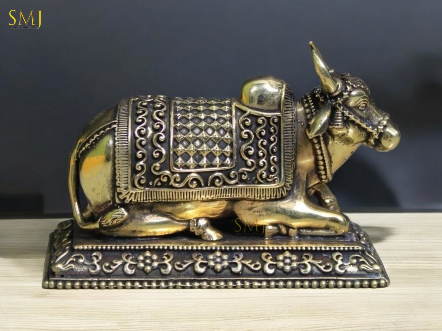 Brass Nandi Statue with Base Nandi Statue Handmade Sacred Bull Sculpture Gift