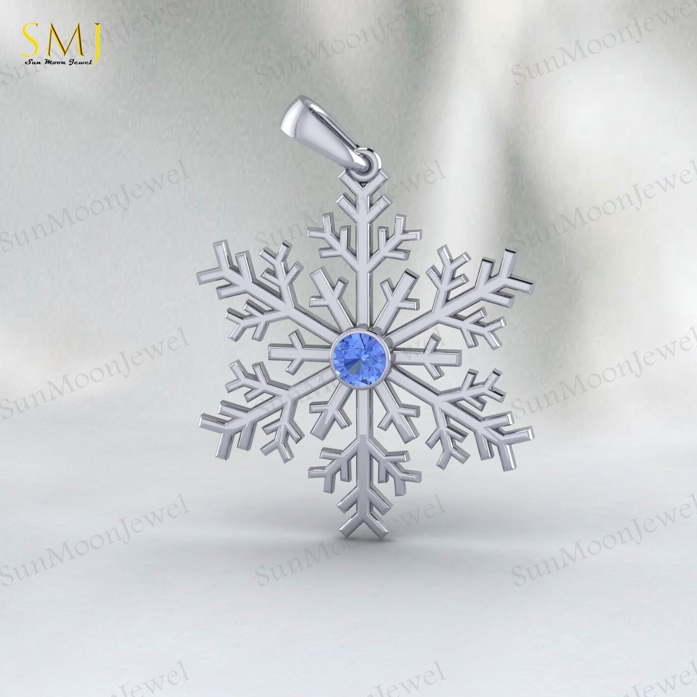 925 Silver Blue Tanzanite Snowflake Necklace Winter Snowy Day Gift Sparkly