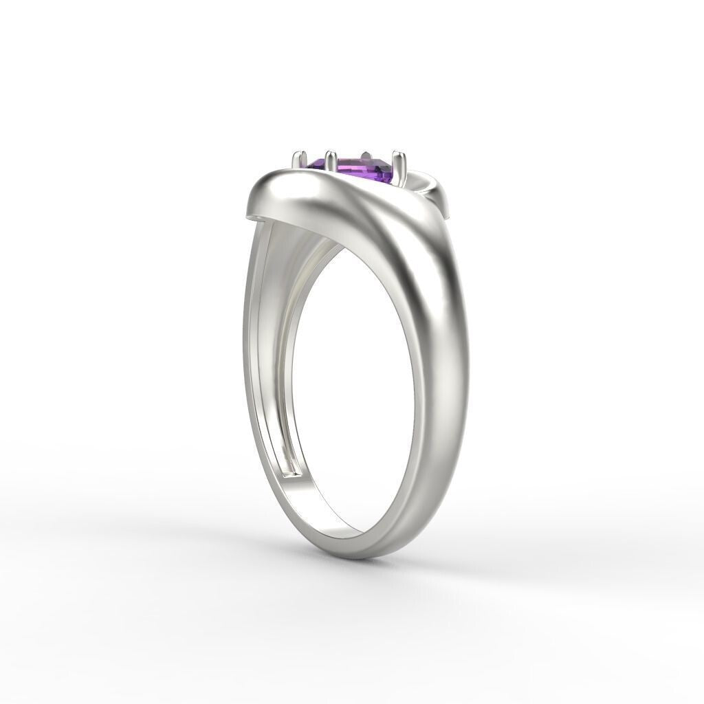 Natural Amethyst Oval Cut Ring 925 Silver Purple Gemstone Curve Band Gift US5-15