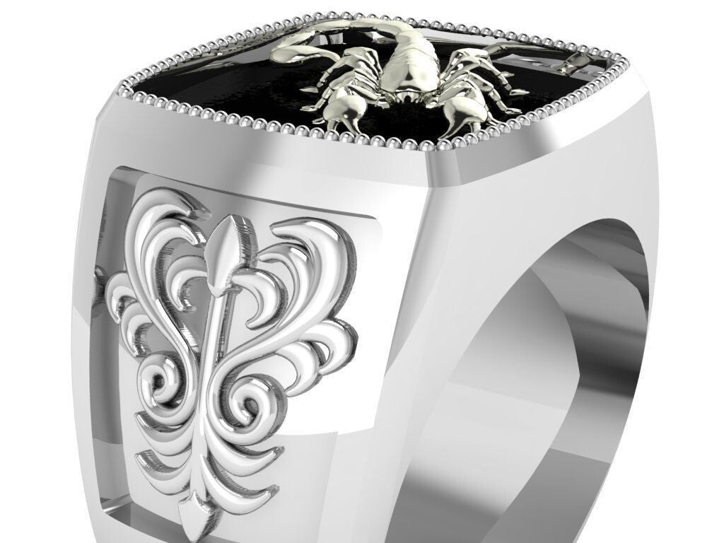Silver 925 Scorpion Zodiac Ring Large Signet Punk Rock Style US5-15 Unisex Ring