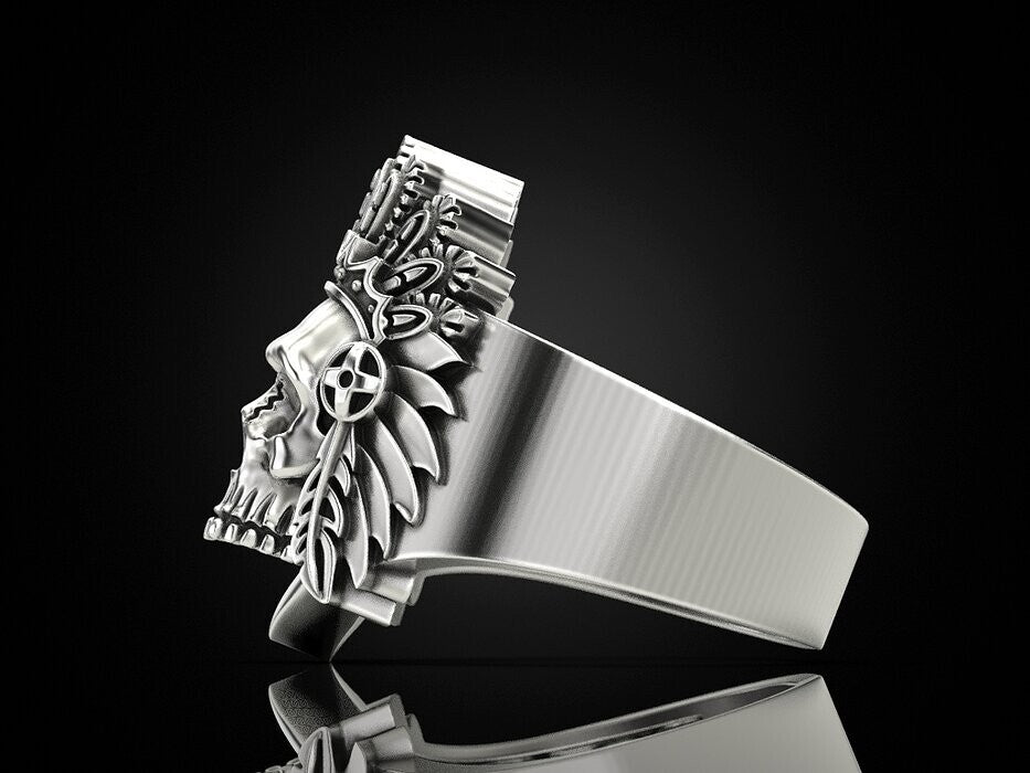 Silver Skull Wings Crown Ring Gothic Royal Biker Skull King Jewelry Ring US5~15