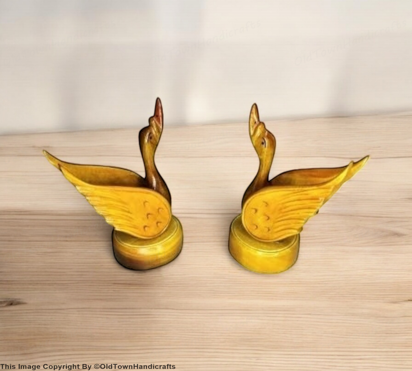 Handcrafted Duck Pair Wooden Decorative Duck Figurine Unique Home Office Gift
