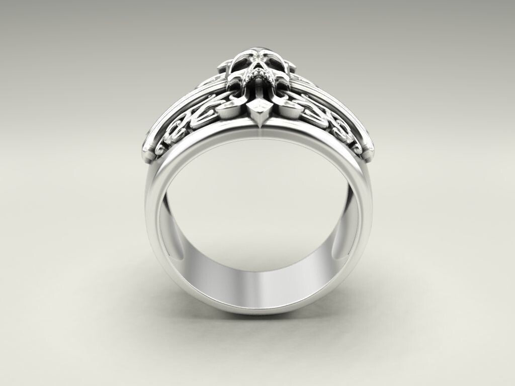 Punk Gothic Skull Cross Biker Ring 925 Silver Pirate Rider Jewelry Gift US5~15