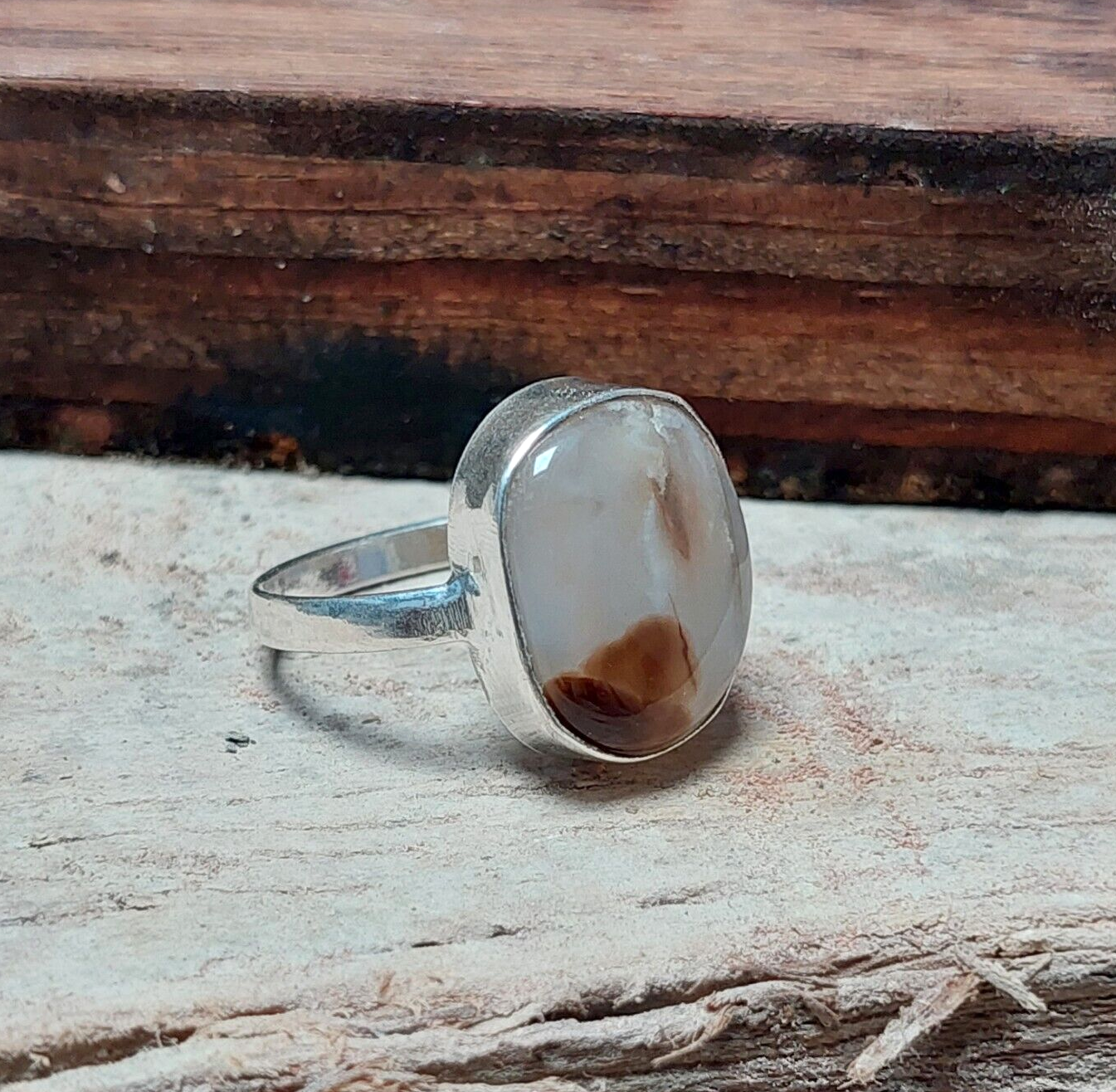 Natural White Botswana Agate Ring Gemstone Handmade 925 Silver Jewelry Ring