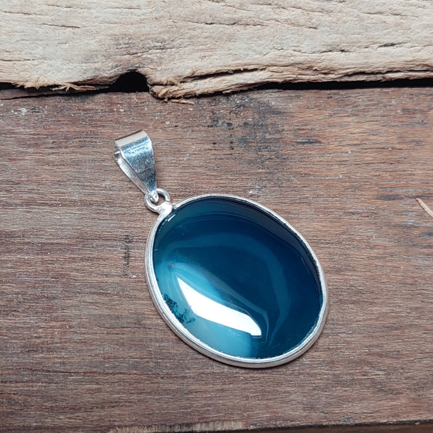 Blue Banded Agate Stone Handmade Silver Pendant 925 Sterling Silver Necklace