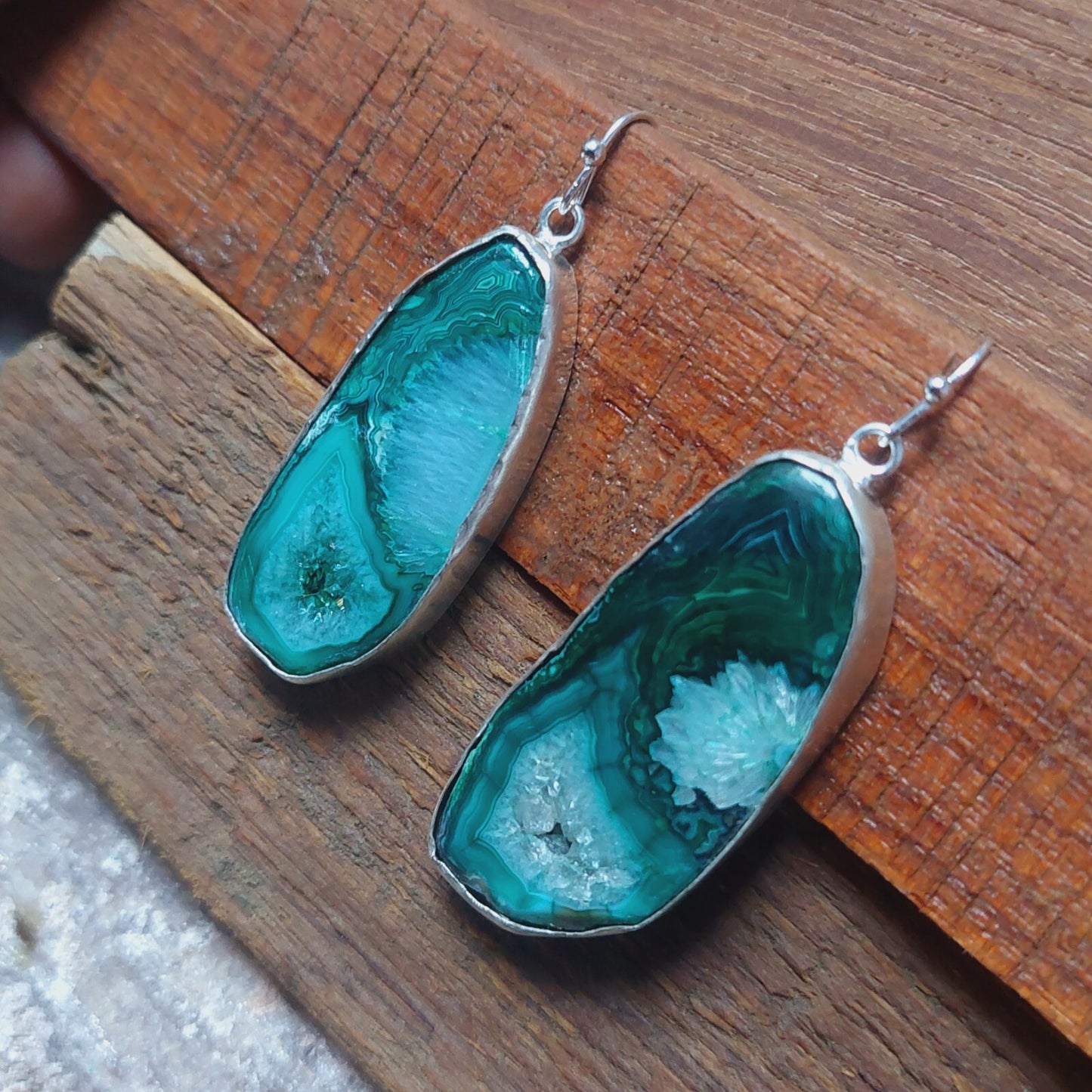925 Sterling Silver Green Agate Slice Handmade Earrings Agate Gemstone Earrings