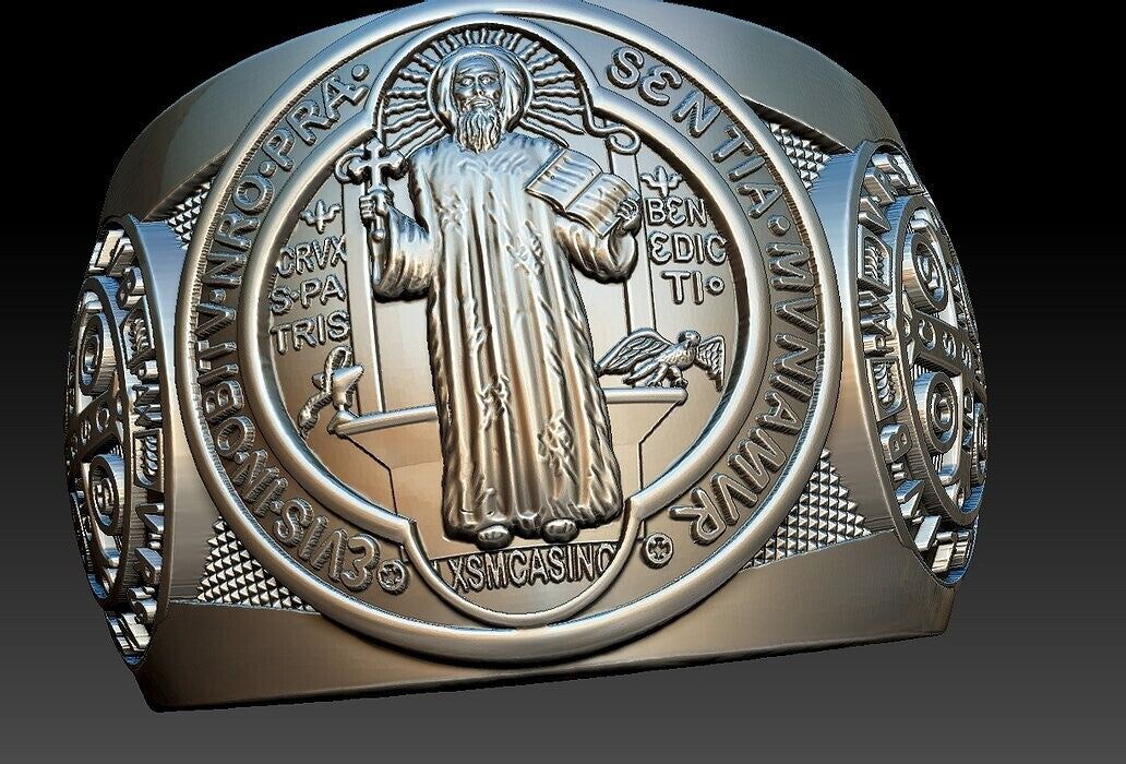 Saint Benedict Cross Ring 925 Silver Christian Signet Ring US5~15 Faith Gift