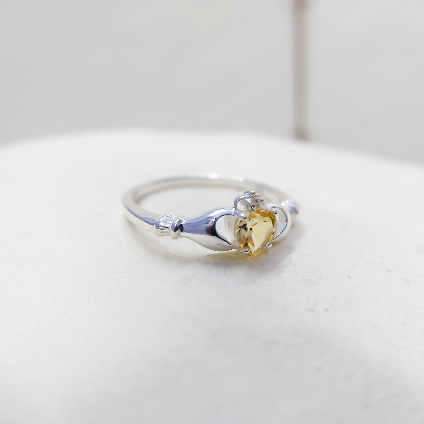 Claddagh Heart Citrine Ring Simulated Birthstone Women Silver Ring Gift Us5~ 15