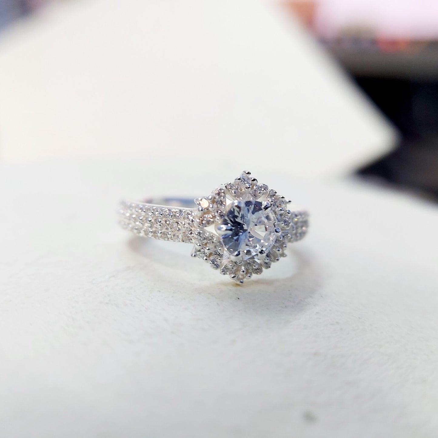 Halo Moissanite Flower Ring Lab Grown Silver Ring for Women Wedding Gift US5-15