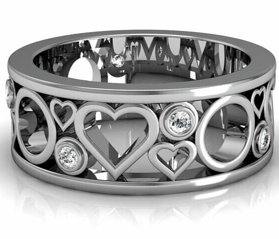 Silver CZ Diamond Heart Band Engagement Ring Gift Love Men Best Friend Us5~ 15