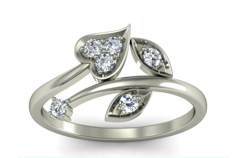 925 Silver Leaf Zircon Ring Dazzling White Cubic Zirconia Handmade Ring Us5~ 15