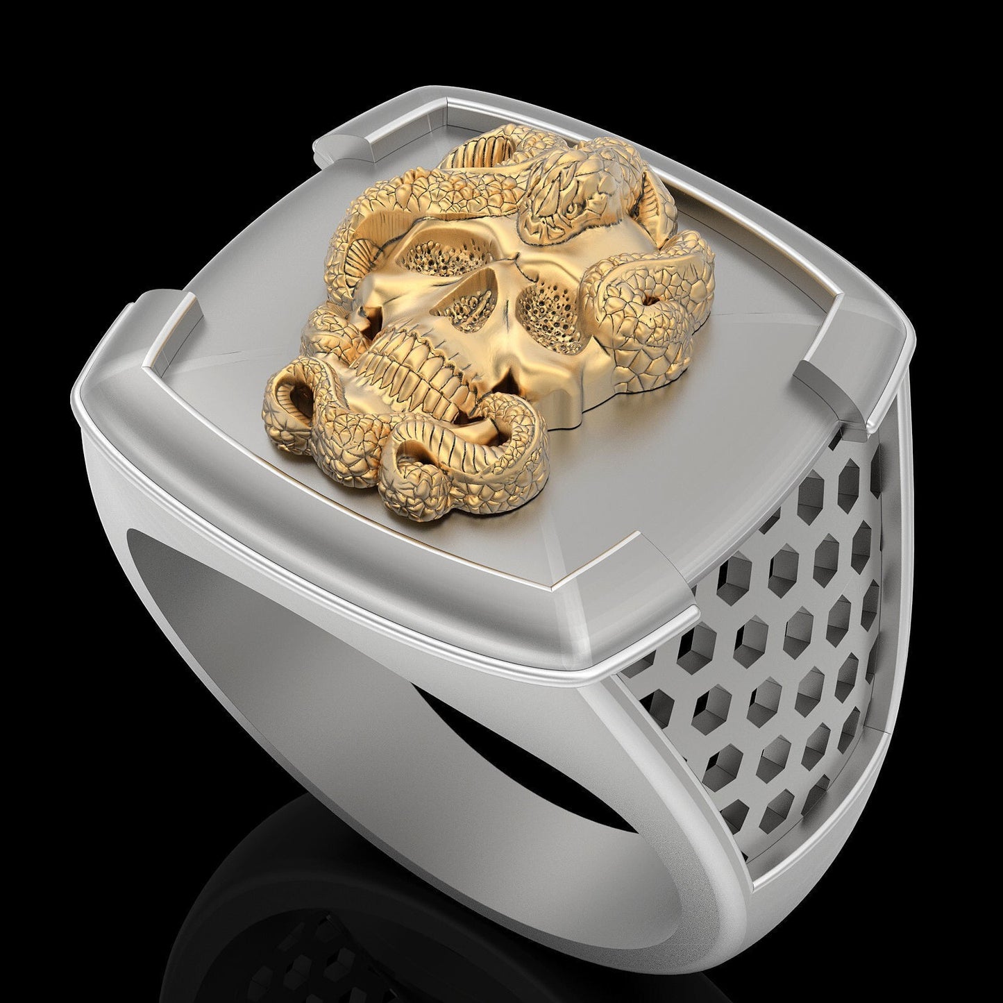 Brass Vintage Punk Snake Skull Ring Biker Hip Hop Style Men Skull Ring US5 ~15